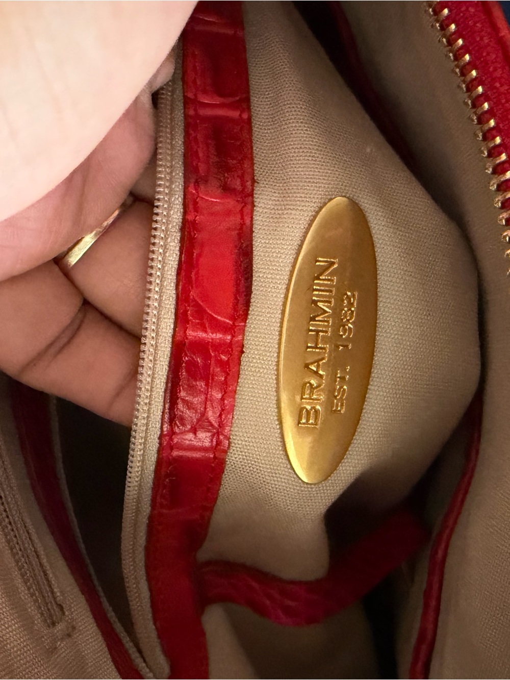 Brahmin Red Croc-Embossed Shoulder Bag with Gold Hardware - Picture 6 of 6